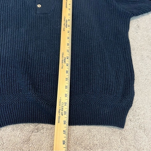 Cabelas Mens Henley Sweater Blue Crew Neck Ribbed Long Sleeve Buttons L - Picture 8 of 8